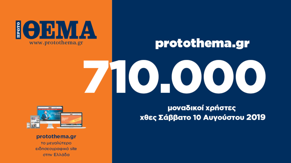 710.000 μοναδικοί χρήστες ενημερώθηκαν χθες Σάββατο 10 Αυγούστου από το protothema.gr