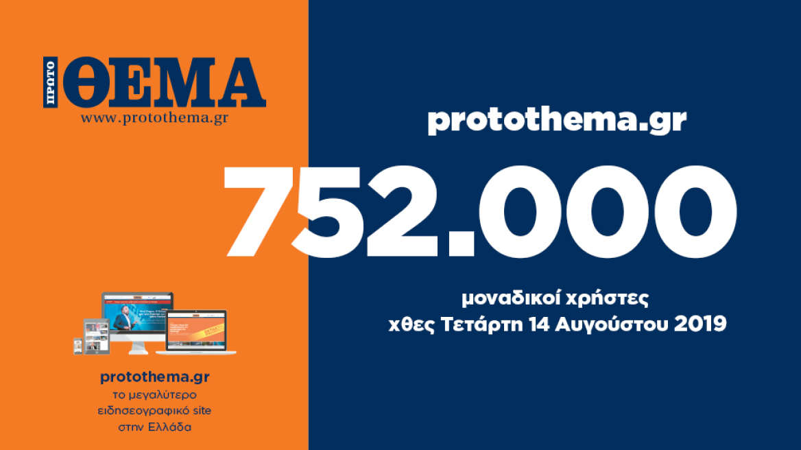 752.000 μοναδικοί χρήστες ενημερώθηκαν χθες Τετάρτη 14 Αυγούστου από το protothema.gr