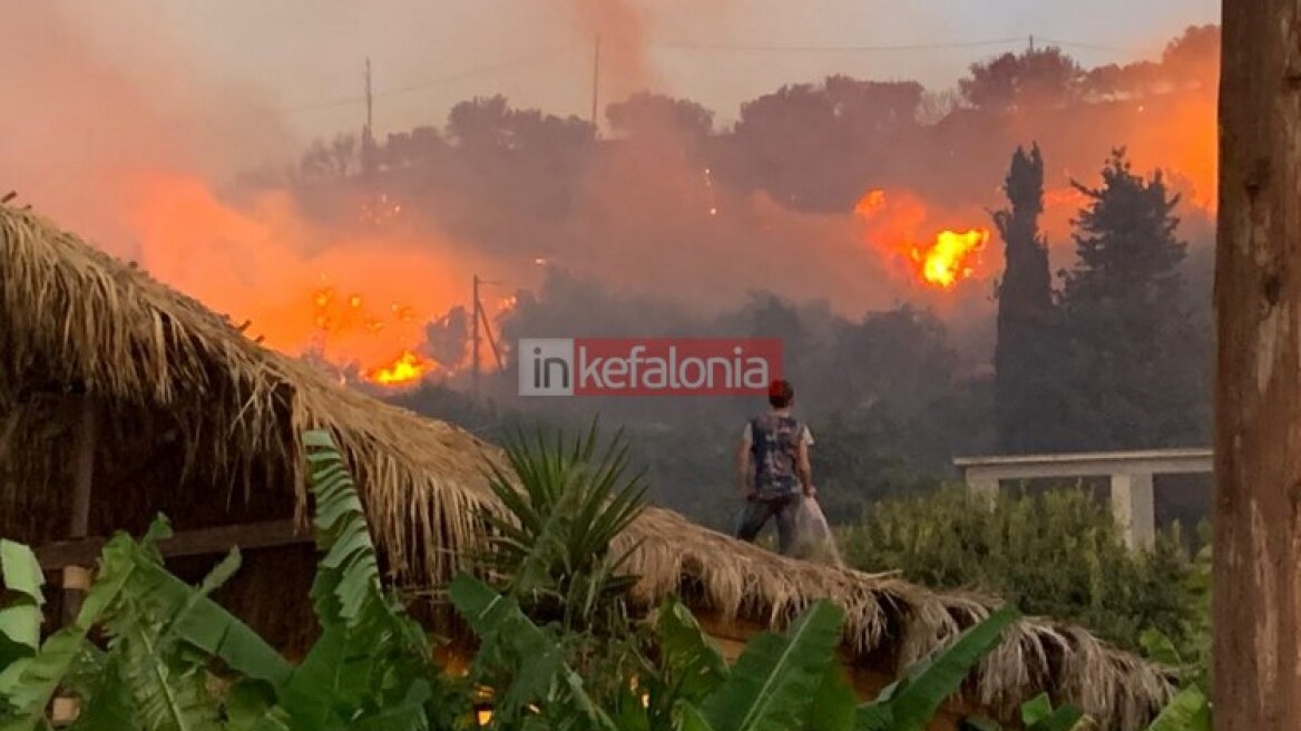 Φωτιά στην Κεφαλονιά: Πέρασε ανάμεσα από τα σπίτια - Στην παραλία οι τουρίστες 