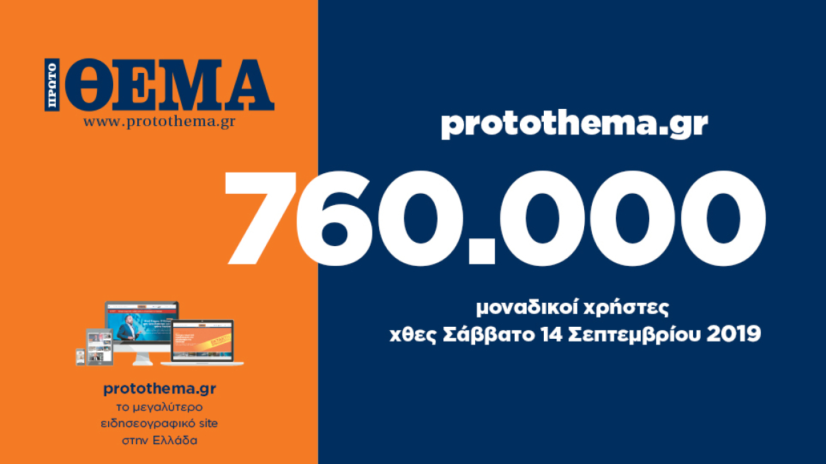 760.000 μοναδικοί χρήστες ενημερώθηκαν χθες Σάββατο 14 Σεπτεμβρίου από το protothema.gr