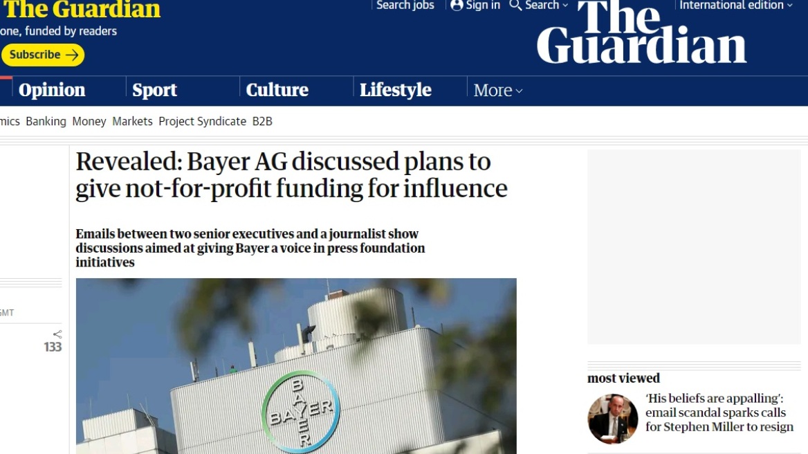 Guardian: Έλληνας δημοσιογράφος προσπαθούσε να ενισχύσει την επιρροή της Bayer 