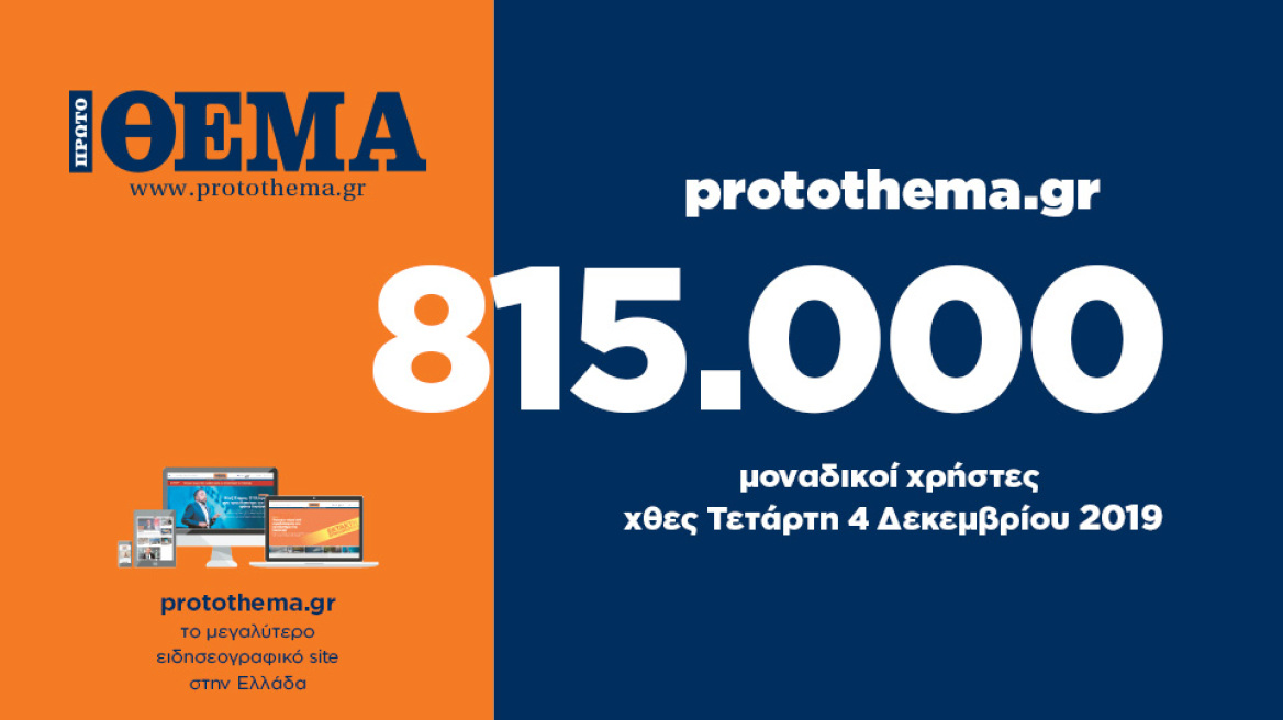 815.000 μοναδικοί χρήστες ενημερώθηκαν χθες Τετάρτη 4 Δεκεμβρίου από το protothema.gr