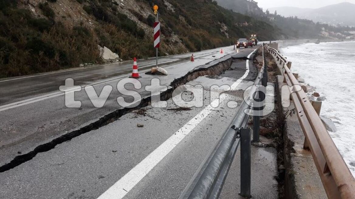 Κακοκαιρία «Ζηνοβία»: Άφησε πίσω της καταστροφές σε δρόμους στην Εύβοια 