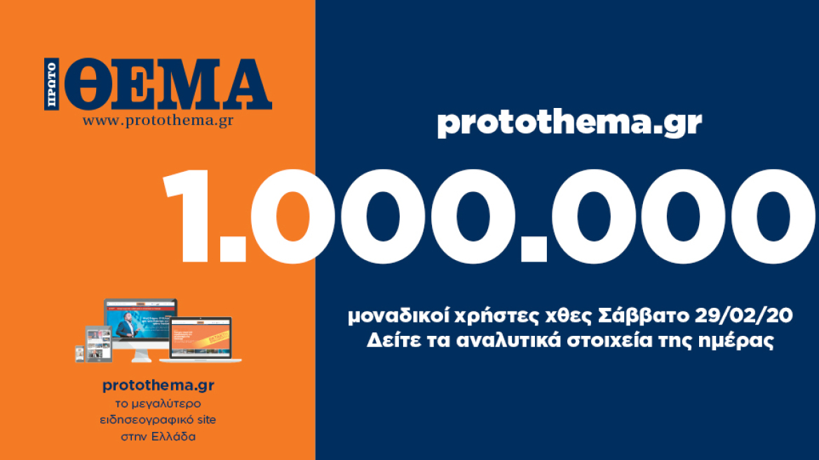 1.000.000 μοναδικοί χρήστες ενημερώθηκαν χθες Σάββατο 29 Φεβρουαρίου από το protothema.gr