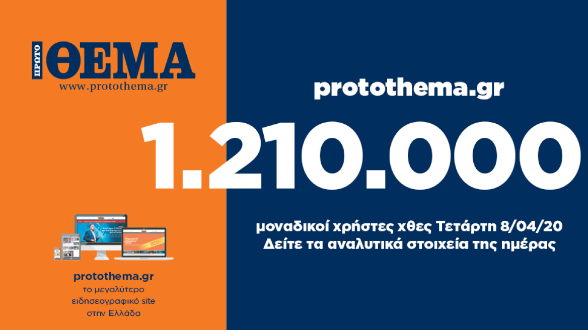 1.210.000 μοναδικοί χρήστες ενημερώθηκαν χθες Τετάρτη 8 Απριλίου από το protothema.gr