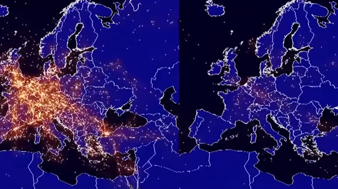 Εντυπωσιακό βίντεο: Η δραματική μείωση στις πτήσεις πάνω από την Ευρώπη λόγω κορωνοϊού