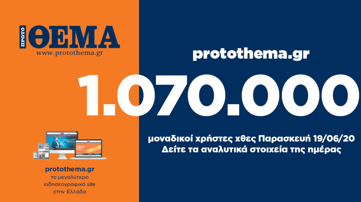 1.070.000 μοναδικοί χρήστες ενημερώθηκαν χθες Παρασκευή 19 Ιουνίου από το protothema.gr