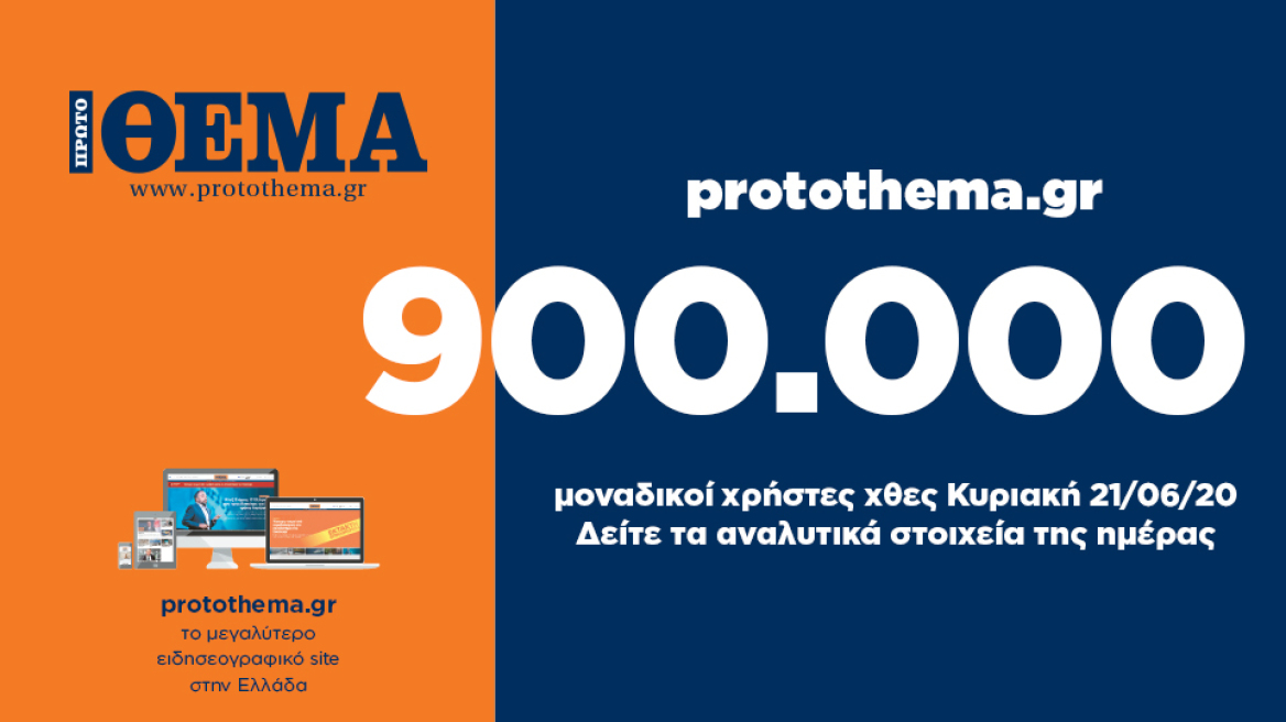 900.000 μοναδικοί χρήστες ενημερώθηκαν χθες Κυριακή 21 Ιουνίου από το protothema.gr