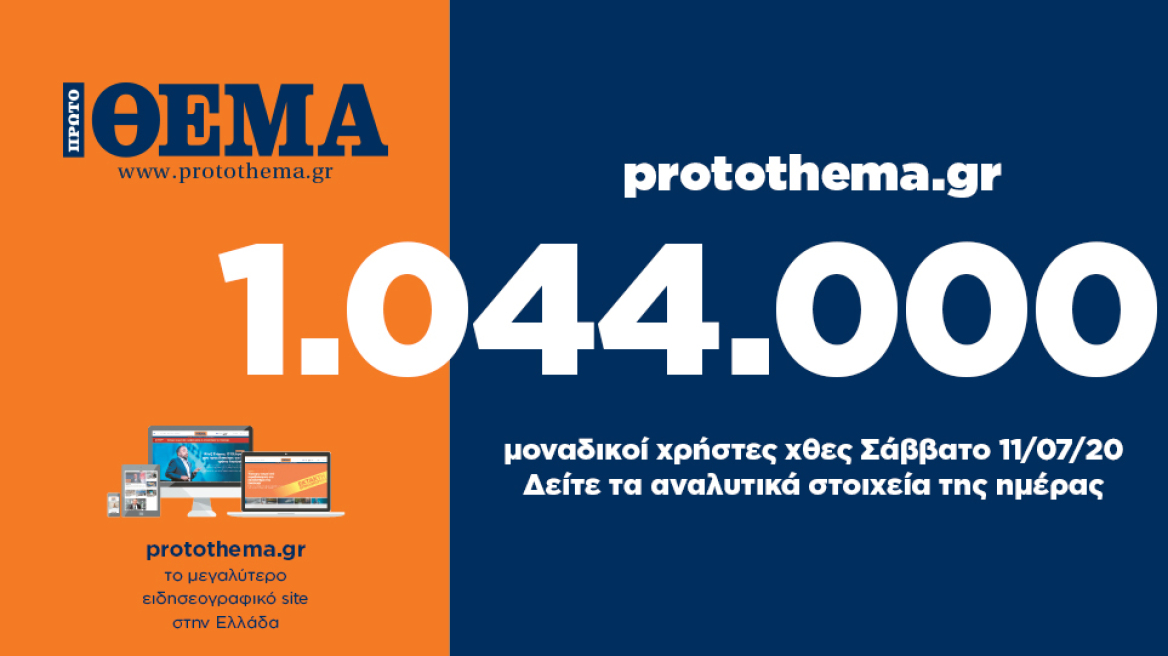 1.044.000 μοναδικοί χρήστες ενημερώθηκαν χθες Σάββατο 11 Ιουλίου από το protothema.gr