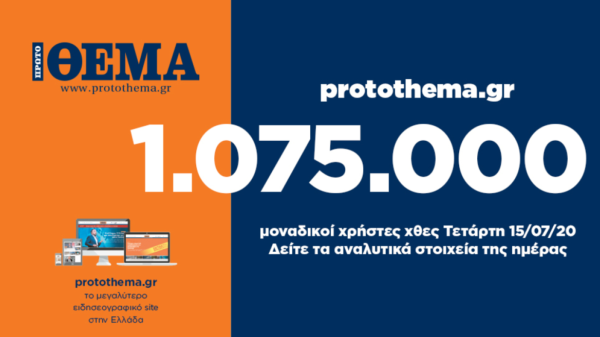 1.075.000 μοναδικοί χρήστες ενημερώθηκαν χθες Τετάρτη 15 Ιουλίου από το protothema.gr