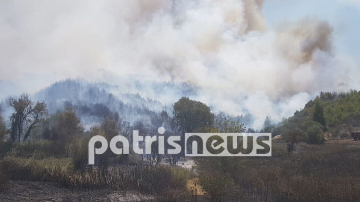 Φωτιά σε χωριά της Ολυμπίας - Απειλούνται Χελιδόνι, Καυκανιά, Πουρνάρι 