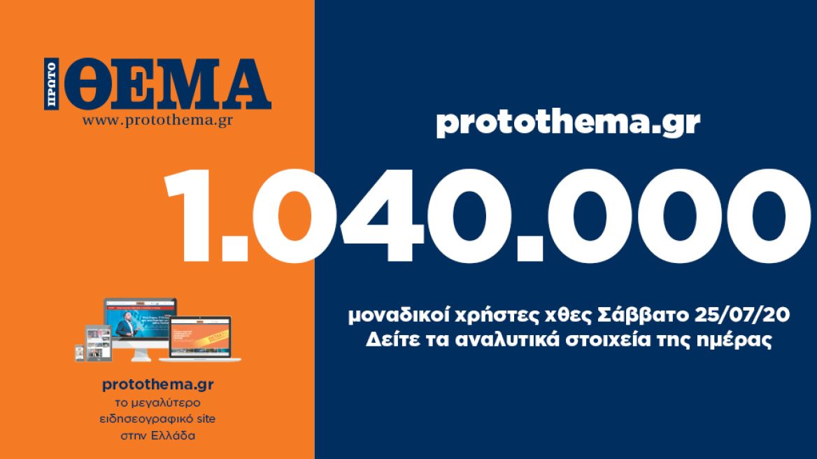 1.040.000 μοναδικοί χρήστες ενημερώθηκαν χθες Σάββατο 25 Ιουλίου από το protothema.gr