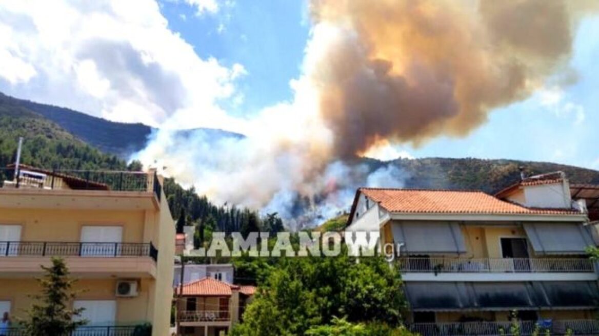 Μεγάλη φωτιά στην Αταλάντη, κοντά στα σπίτια οι φλόγες 