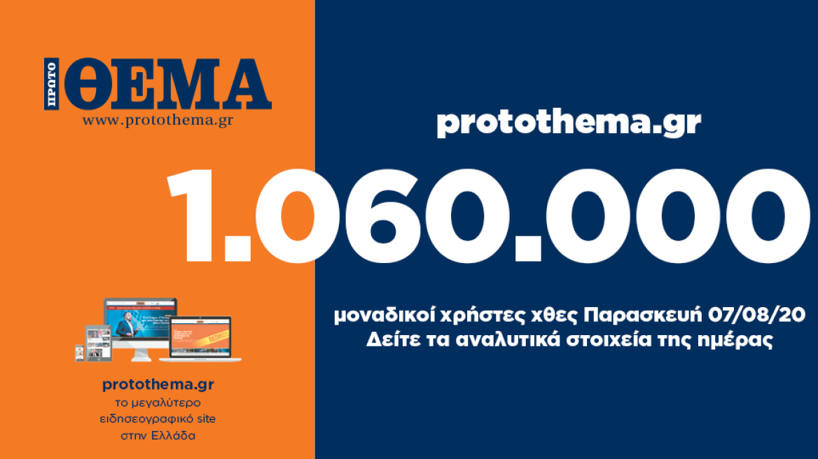 1.060.000 μοναδικοί χρήστες ενημερώθηκαν χθες Παρασκευή 7 Αυγούστου από το protothema.gr