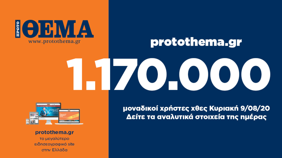 1.170.000 μοναδικοί χρήστες ενημερώθηκαν χθες Κυριακή 9 Αυγούστου από το protothema.gr