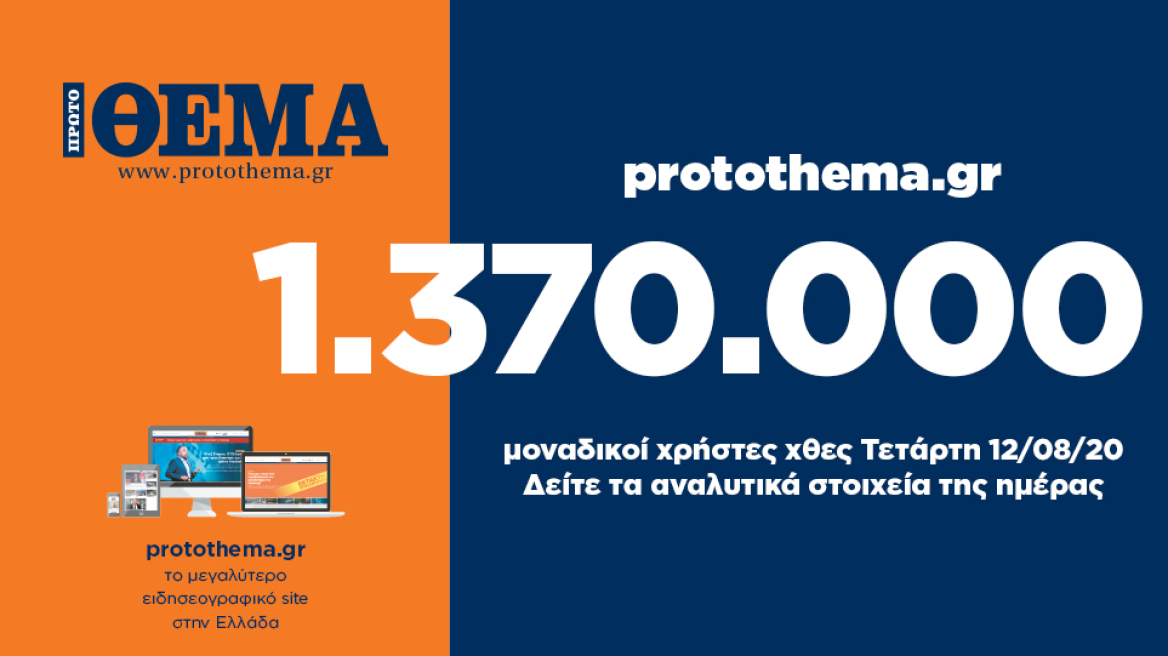 1.370.000 μοναδικοί χρήστες ενημερώθηκαν χθες Τετάρτη 12 Αυγούστου από το protothema.gr