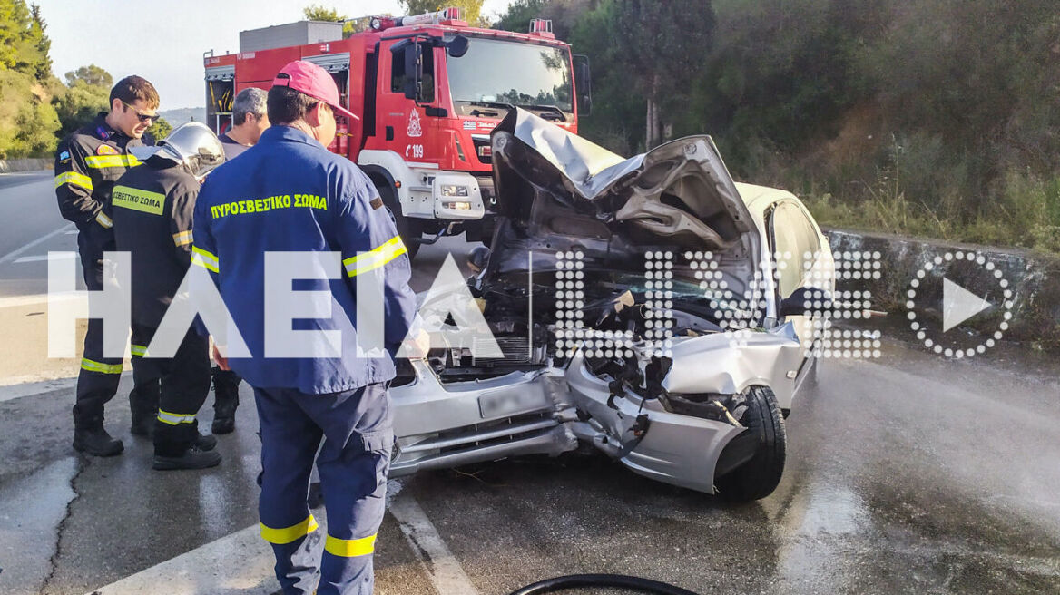 Σοβαρό τροχαίο στην Πατρών Πύργου - ΙΧ τυλίχθηκε στις φλόγες, τραυματίστηκε η οδηγός