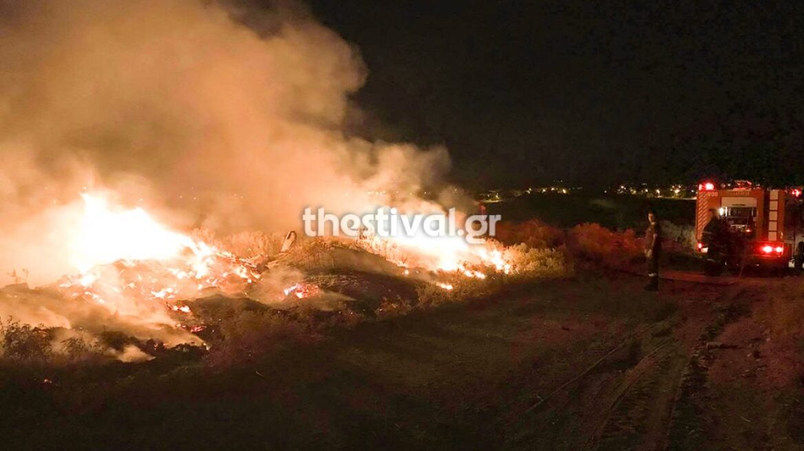 Φωτιά σε παράνομη χωματερή στη Θεσσαλονίκη (βίντεο)