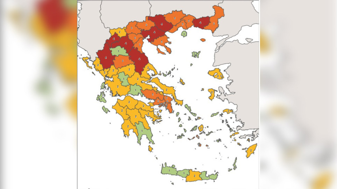 Αυτός είναι ο νέος χάρτης Υγειονομικής Ασφάλειας - Δείτε το επίπεδο της περιοχής σας