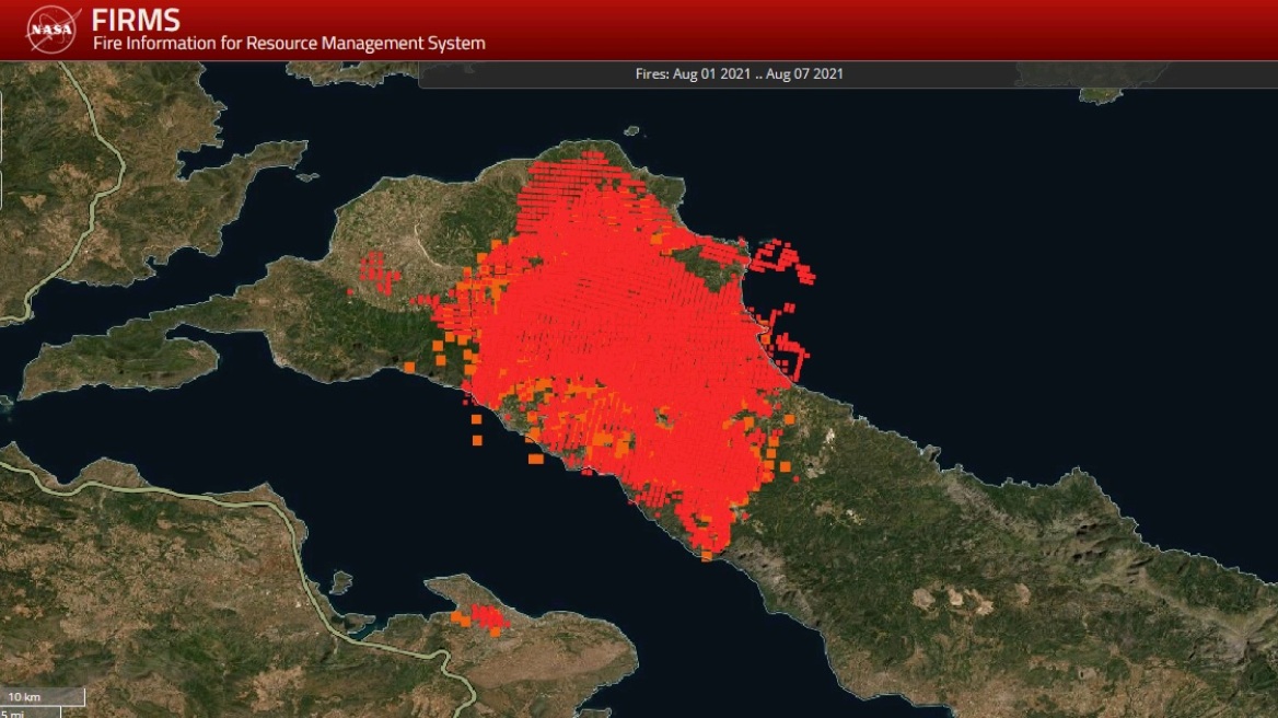 Φωτιά στην Εύβοια - Χάρτες NASA: Πώς επεκτάθηκε μέσα σε πέντε μέρες η καταστροφική φωτιά 