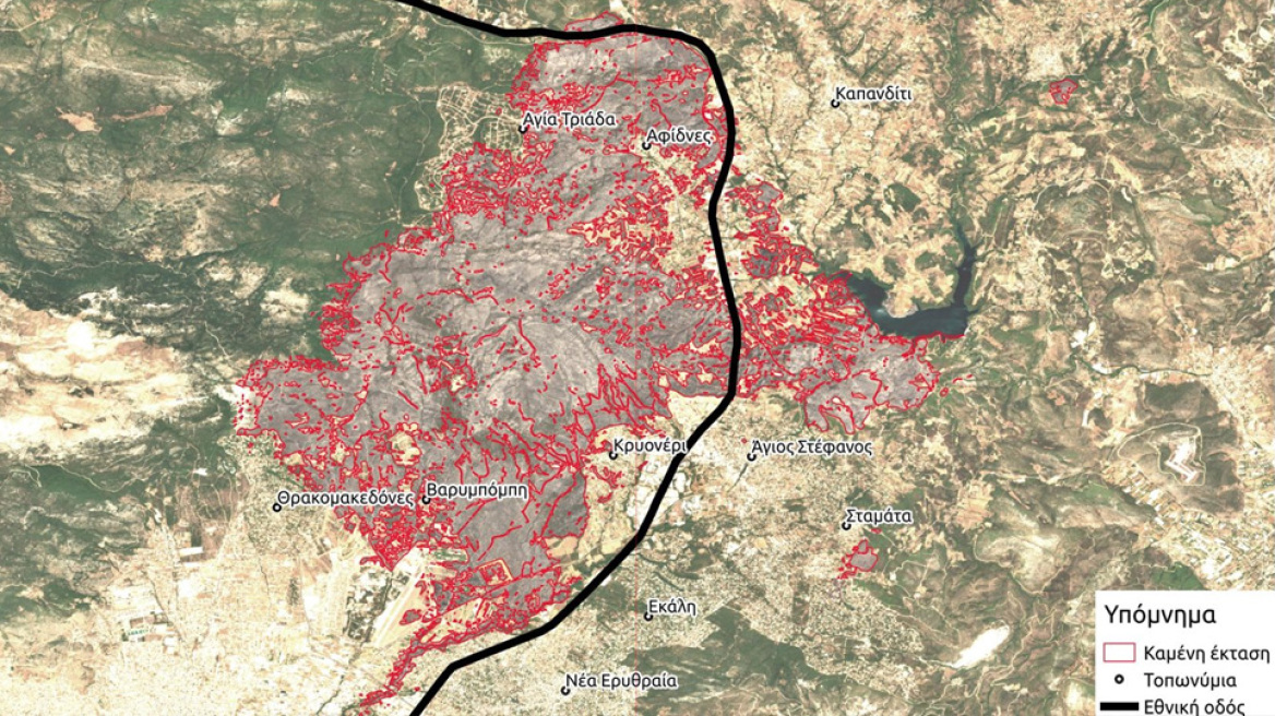 Εντυπωσιακή δορυφορική καταγραφή των καμένων στη Βαρυμπόμπη - Κάηκαν 68.000 στρέμματα