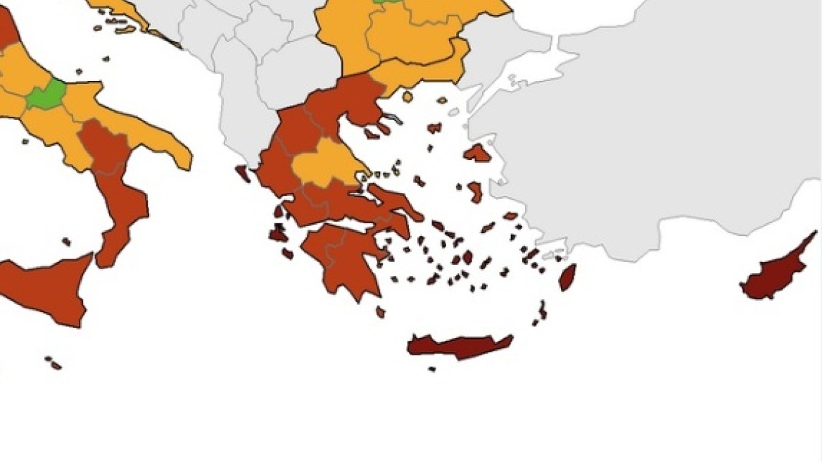 Κορωνοϊός - Χάρτης ECDC: Στο «βαθύ κόκκινο» Κρήτη, Επτάνησα, Δωδεκάνησα και Κυκλάδες