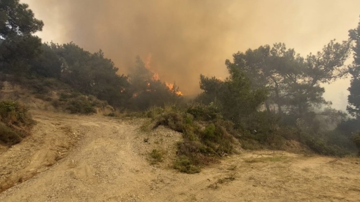 Μαίνεται η φωτιά στη Σορωνή της Ρόδου, κινδύνευσε ο οικισμός