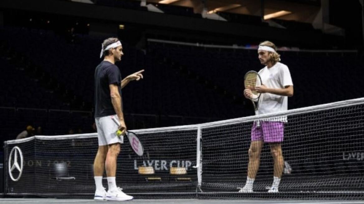 Laver Cup: Η προπόνηση του Φέντερερ με τον Τσιτσιπά υπό το βλέμμα του Μποργκ 