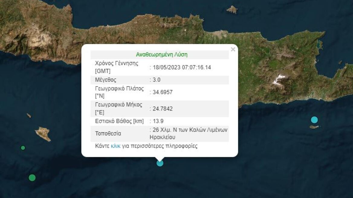 Σεισμός 3 Ρίχτερ νότια του Ηρακλείου