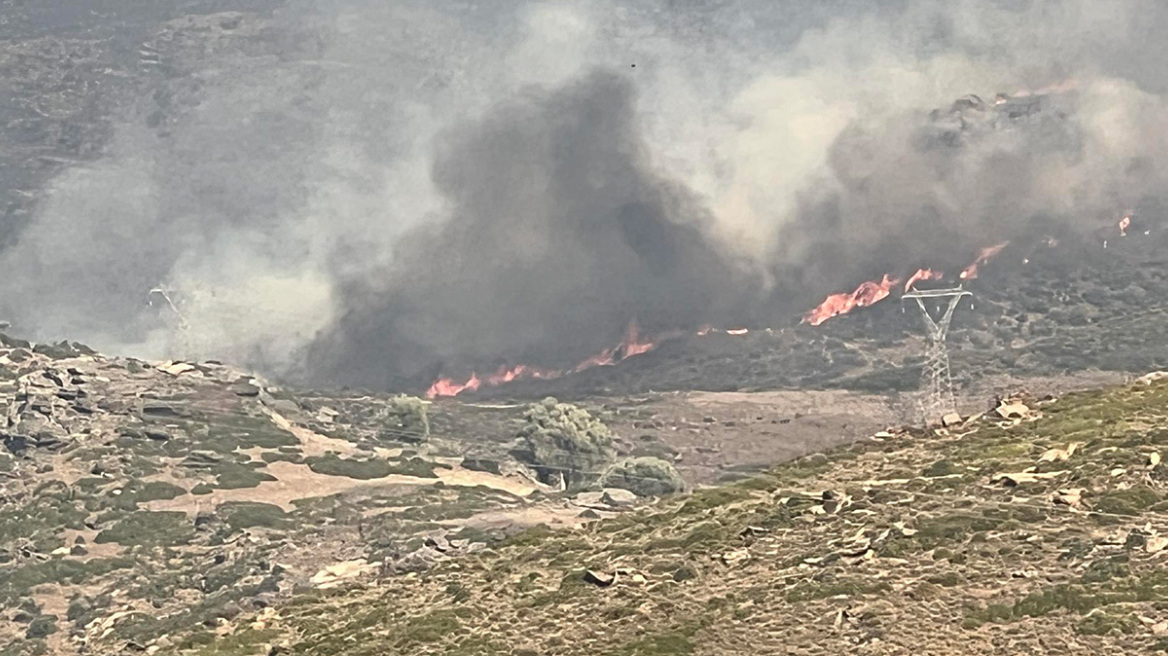 Φωτιά στην Κάρυστo: Καίγονται σπίτια στο χωριό Πλατανιστός