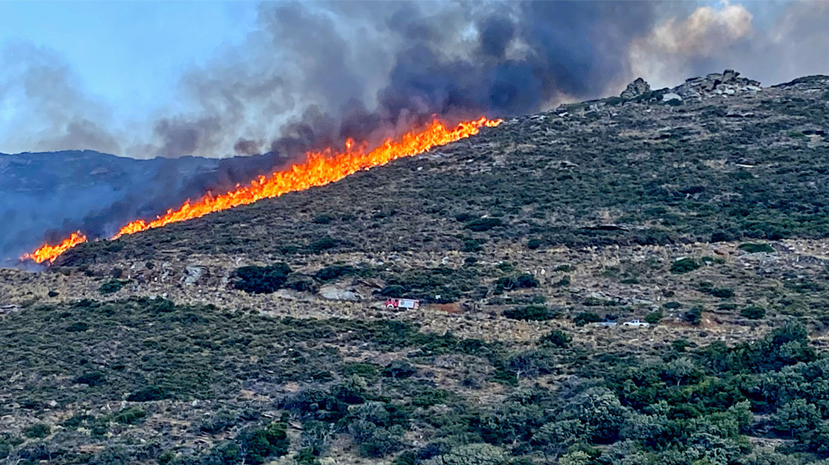 Μάχη με τις φλόγες στην Άνδρο - Η εικόνα από τα μέτωπα σε Έβρο, Ροδόπη και Πάρνηθα 