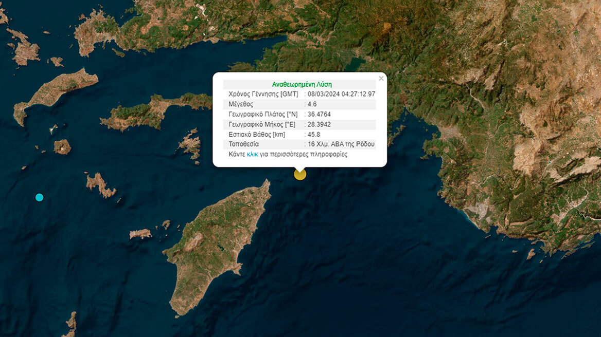 Σεισμός 4,6 Ρίχτερ στη Ρόδο