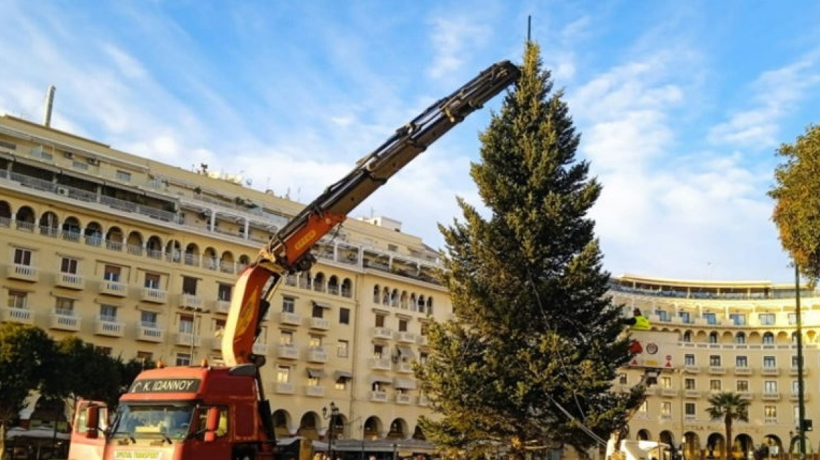 Θεσσαλονίκη: Έλατο ύψους 20 μέτρων στήθηκε στην πλατεία Αριστοτέλους - Πότε θα φωταγωγηθεί