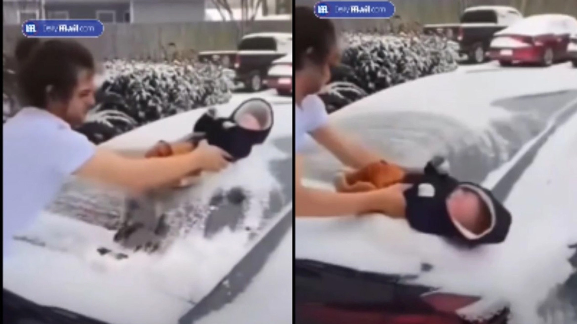 Σάλος με πατέρα στο Τέξας: Χρησιμοποίησε το 3 μηνών παιδί του για να καθαρίσει το παρμπρίζ από τα χιόνια (vid)