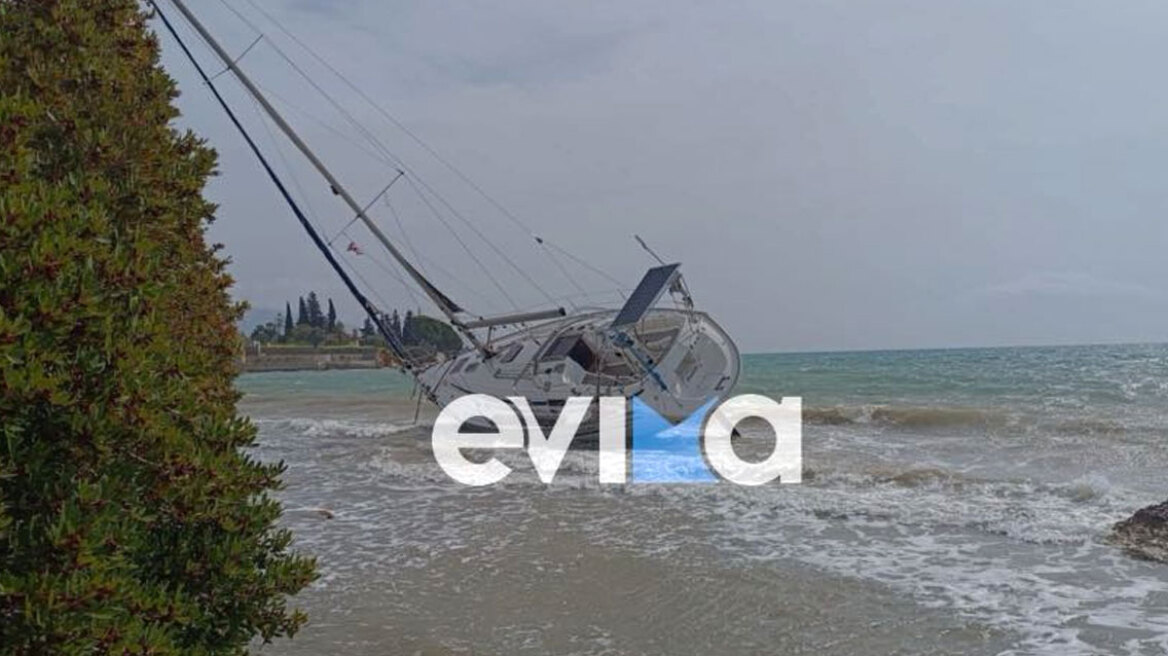 Εύβοια: Θυελλώδεις άνεμοι έβγαλαν ιστιοφόρο στη στεριά - Δείτε φωτογραφίες