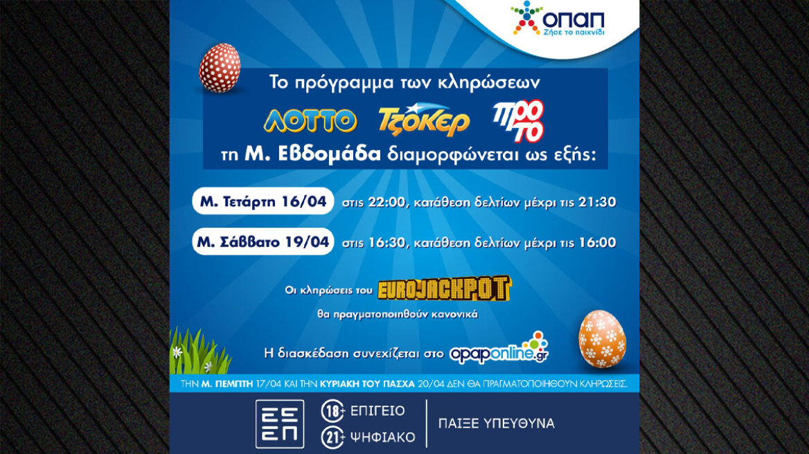 Πώς διαμορφώνεται το ωράριο λειτουργίας των καταστημάτων ΟΠΑΠ την περίοδο του Πάσχα
