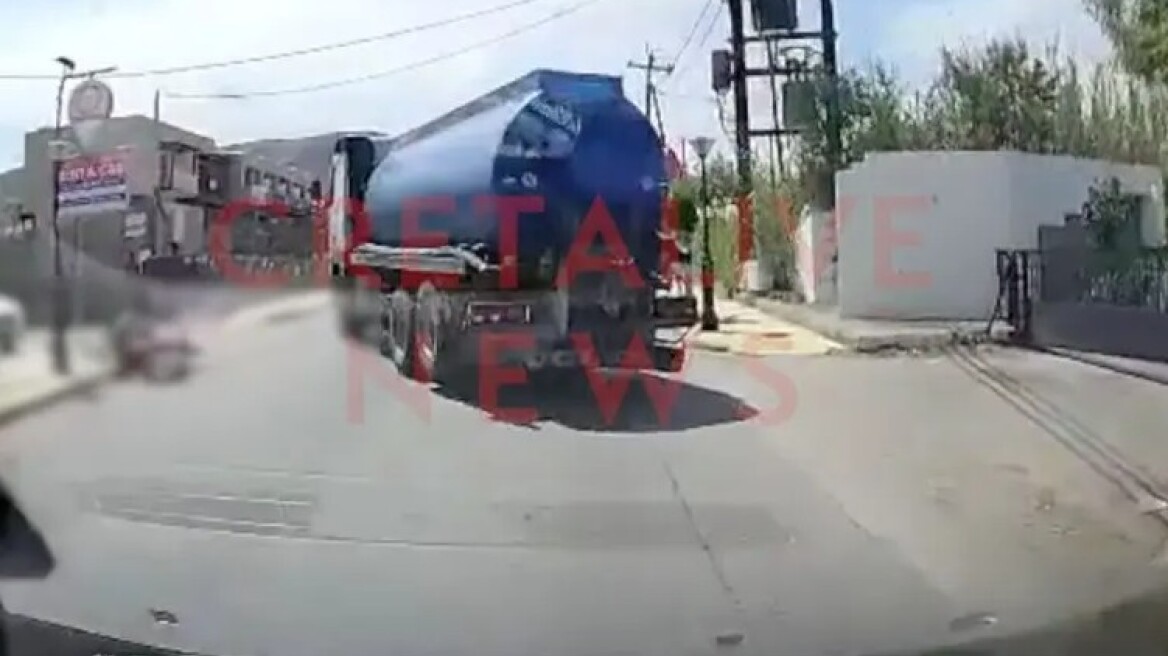 Βίντεο από τη στιγμή της σύγκρουσης μηχανής με βυτιοφόρο στην Κρήτη - Ένας τραυματίας