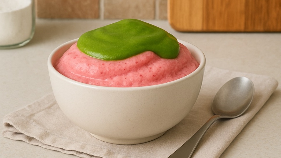 Φτιάχνουμε δροσερό frozen yogurt φράουλα με matcha