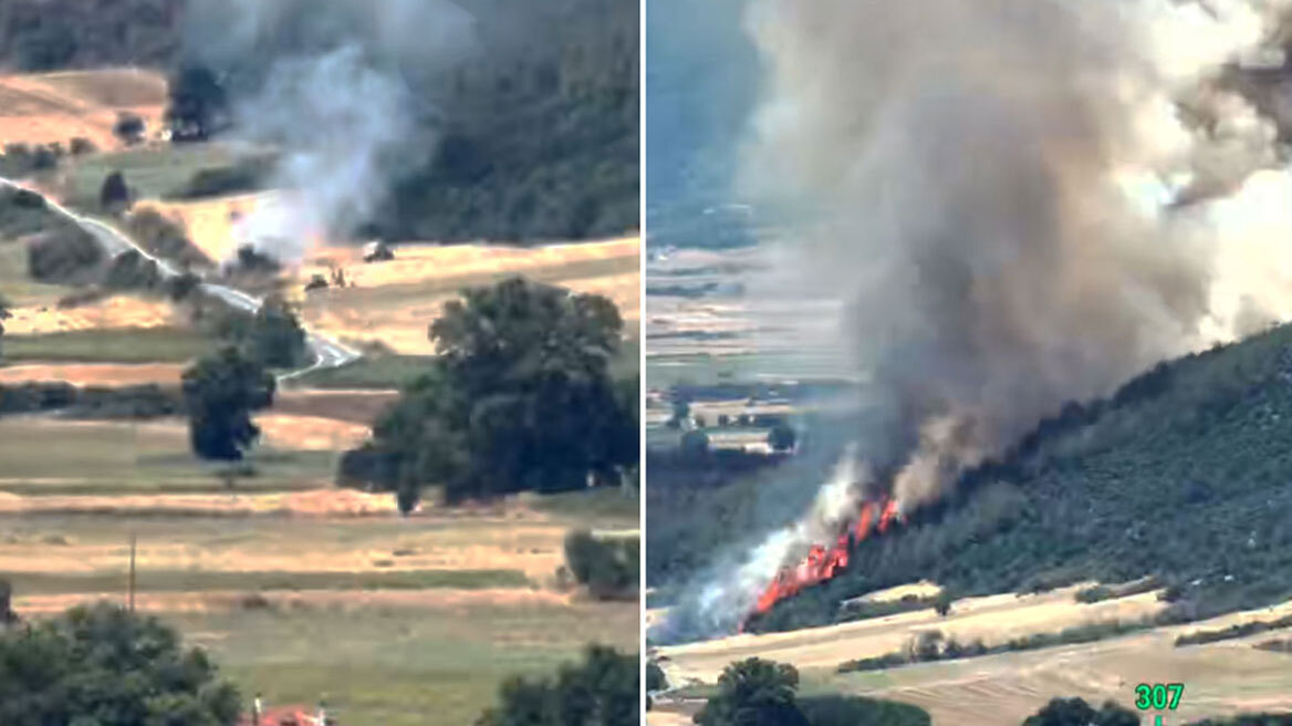 Εντυπωσιακό βίντεο από drone: Η στιγμή που ξεσπά και εξαπλώνεται η φωτιά στη Βόλβη