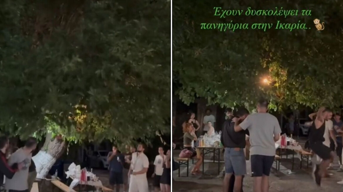 Η τρέλα πάει στην Ικαρία: Νεαρός έπεσε σαν Ταρζάν από την κορυφή δέντρου και έσυρε τον χορό (vid)