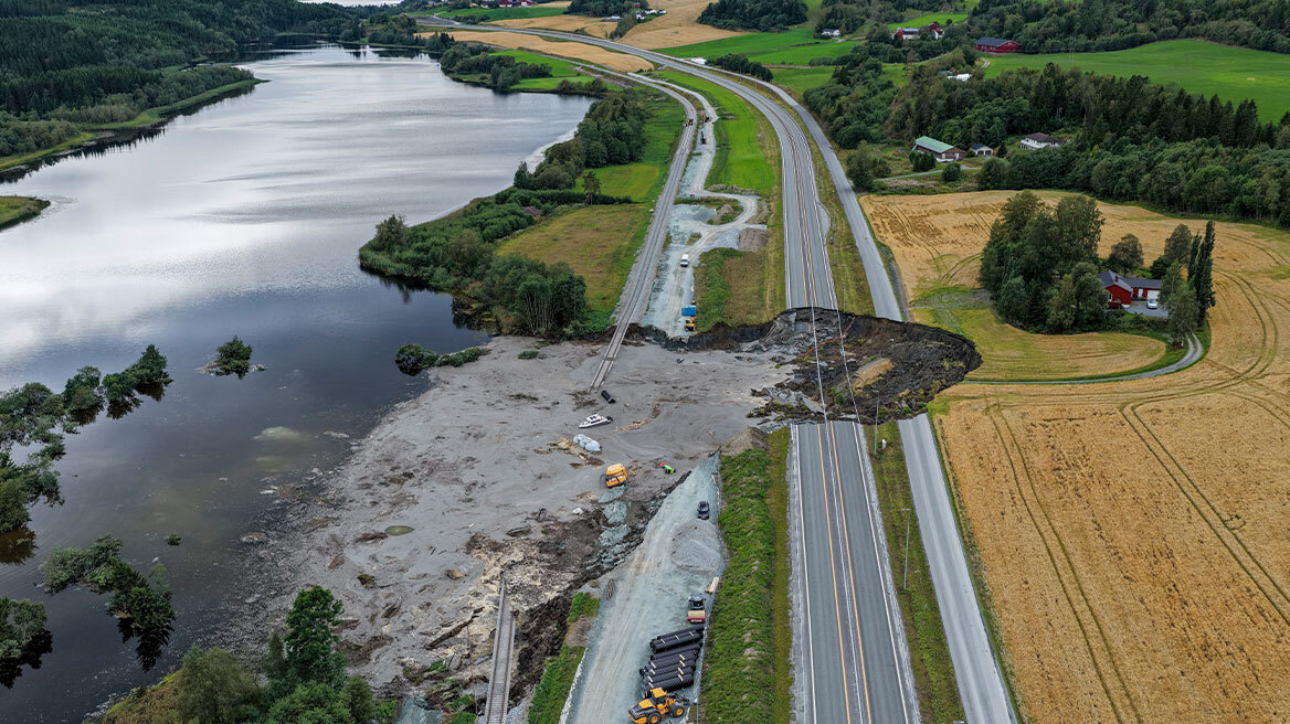  Κατολίσθηση κατέστρεψε ολοσχερώς τμήμα αυτοκινητοδρόμου και σιδηροδρομικής γραμμής στη Νορβηγία