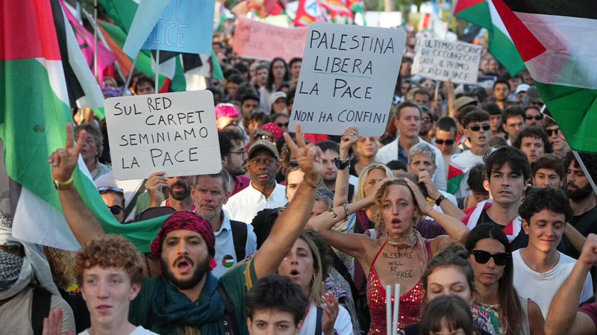  Χιλιάδες διαδηλωτές καταγγέλλουν τον πόλεμο στη Γάζα στο περιθώριο του 82ου Φεστιβάλ Κινηματογράφου της Βενετίας