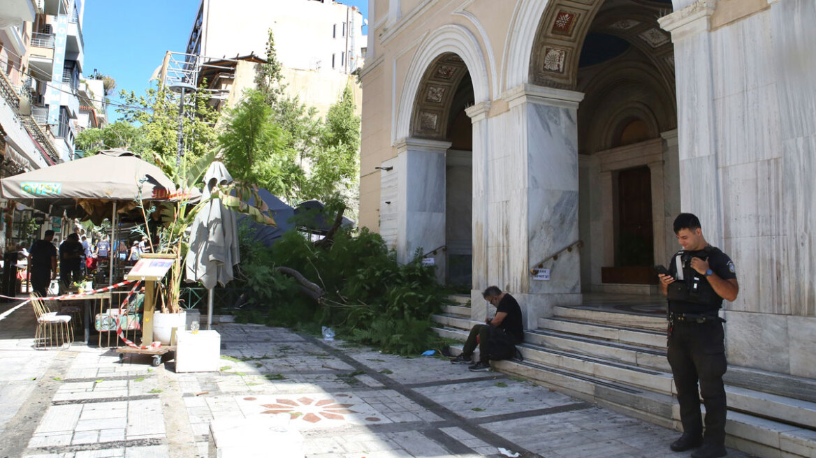 Έπεσε δέντρο στην πλατεία Αγίας Ειρήνης, στο κέντρο της Αθήνας - Δύο τραυματίες, δείτε βίντεο και φωτογραφίες