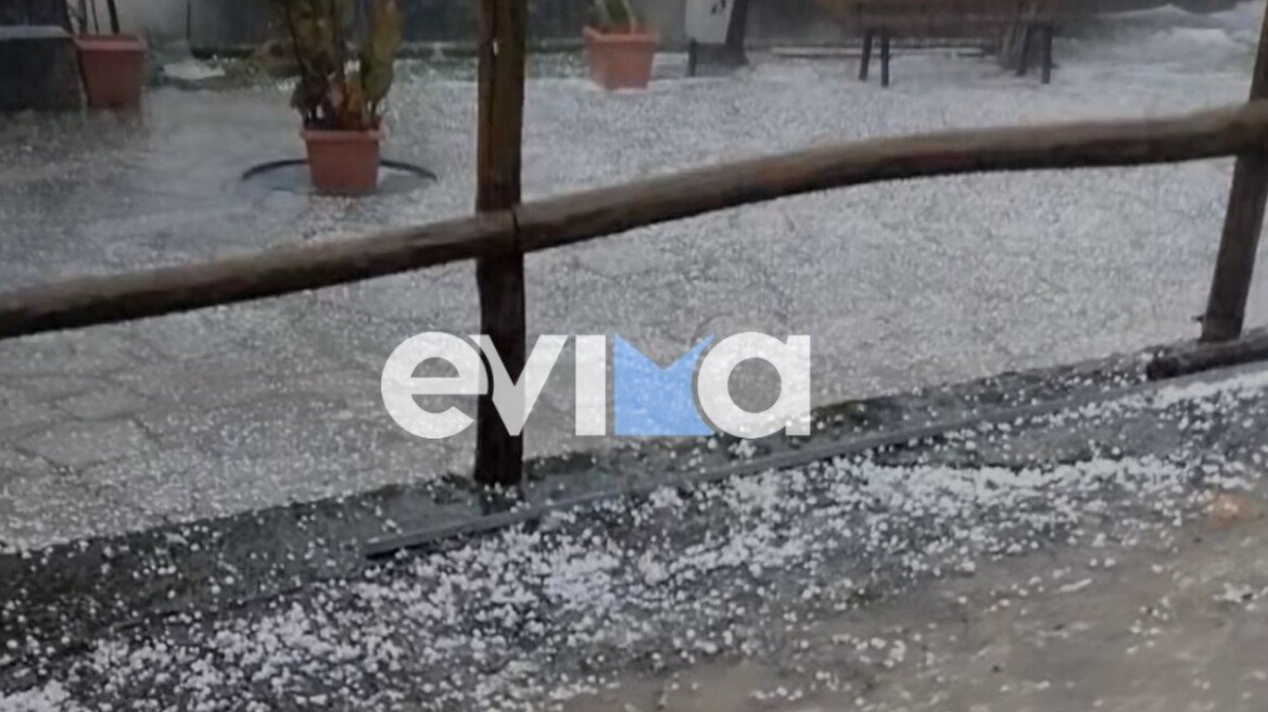 Δείτε βίντεο: «Λευκό» τοπίο από την έντονη χαλαζόπτωση σε χωριό στην Εύβοια
