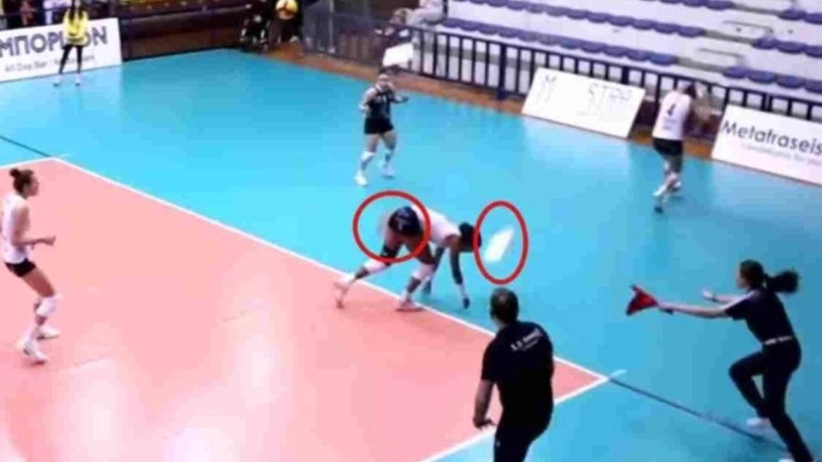 Η στιγμή που κομμάτια από το ταβάνι έπεσαν πάνω σε παίκτρια κατά τη διάρκεια του Άρης-ΑΟ Θήρας, δείτε βίντεο