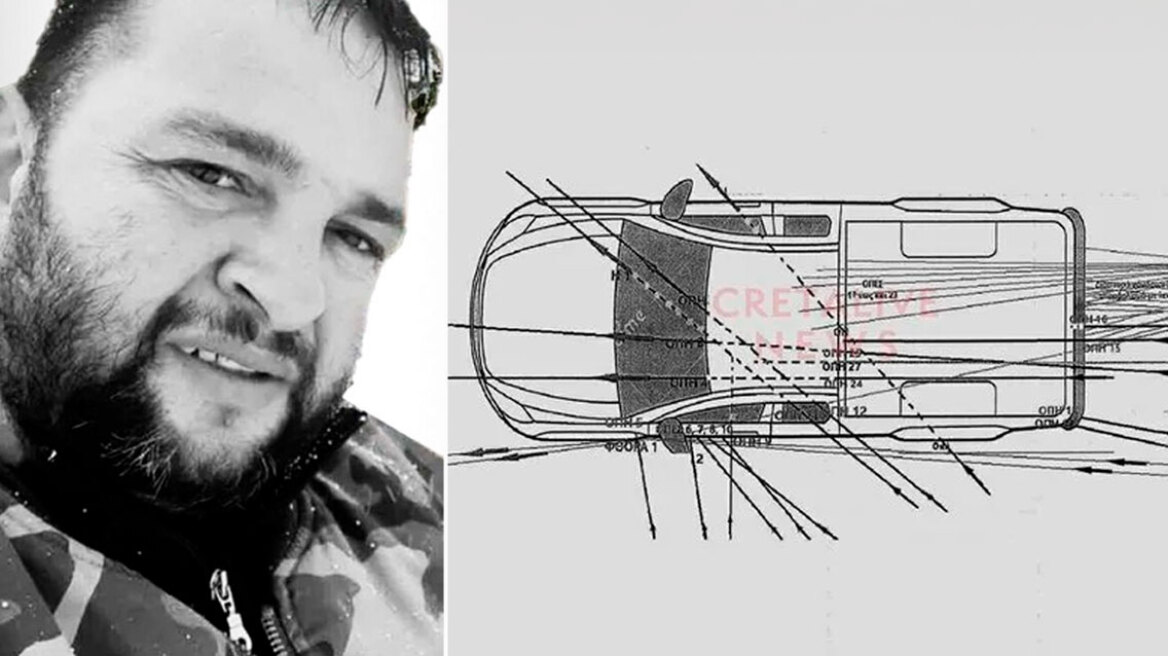 Βορίζια: Το διάγραμμα των πυρών στο αυτοκίνητο του Φανούρη Καργάκη, από τα αριστερά η φονική βολή