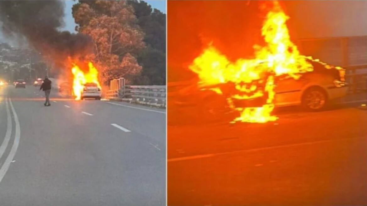 Αυτοκίνητο τυλίχτηκε στις φλόγες στην παραλιακή λεωφόρο Αθηνών - Σουνίου, δείτε φωτογραφίες