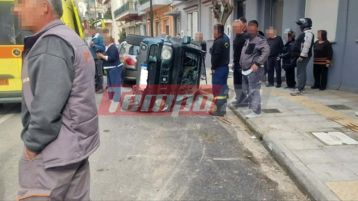 Αναποδογύρισε τζιπ μετά από τροχαίο στην Πάτρα, απεγκλωβίστηκε τετραμελής οικογένεια με δύο μικρά κορίτσια
