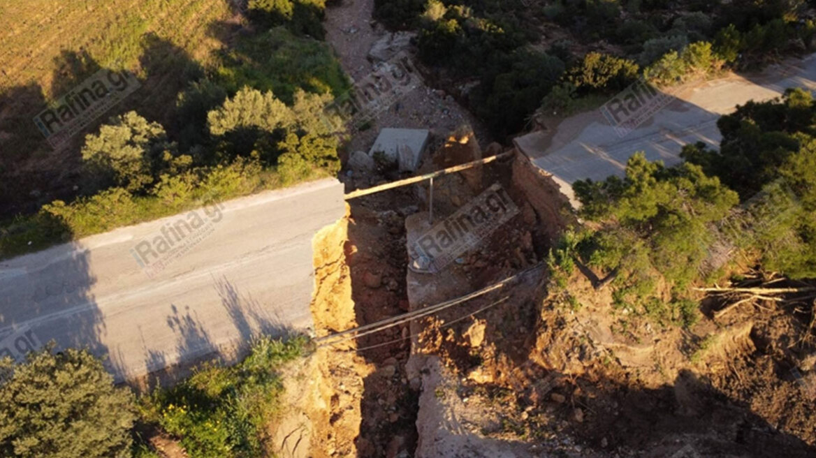 Καλλιτεχνούπολη: Νέες εικόνες από drone από τη χαράδρα που δημιούργησε η κακοκαιρία Erminio