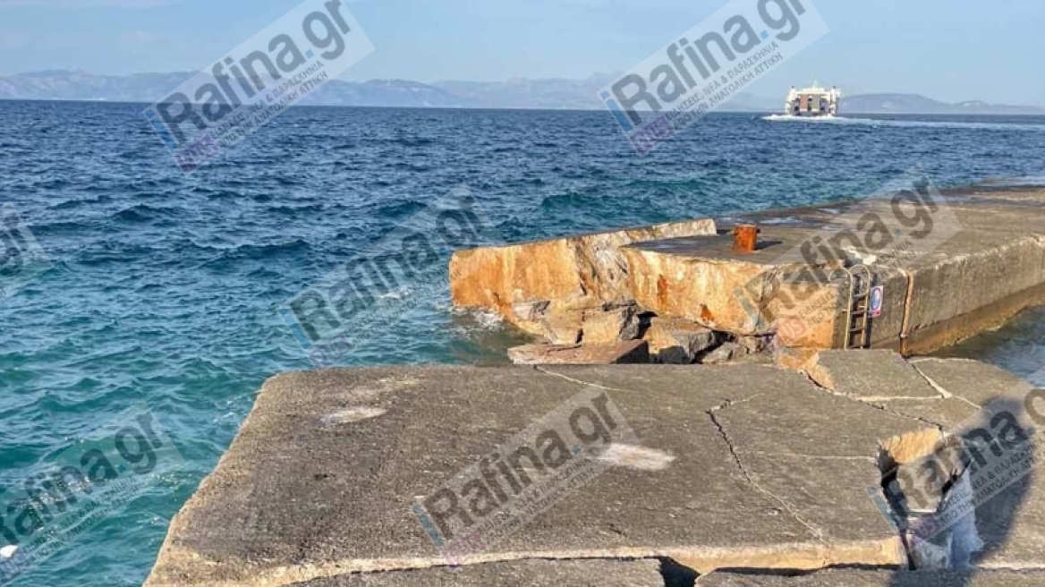 Δείτε βίντεο και φωτογραφίες από τον σπασμένο λιμενοβραχίονα στη Ραφήνα μετά την πρόσκρουση πλοίου